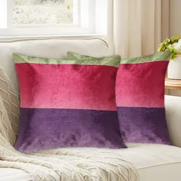 Tesmare Purple & Magenta 2 Pieces Striped Velvet Square Cushion Covers-image-90
