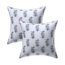 Texstylers Gold Toned & White 2 Pieces Printed Reversible Cotton Square Cushion Covers-picture-5