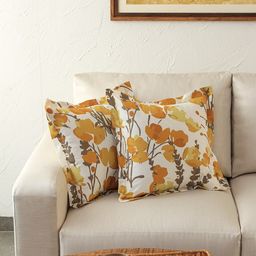 House This White & Yellow Set of 2 Floral Square Cushion Covers-picture-0