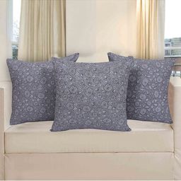 INDHOME LIFE Grey & White Set of 3 Floral Square Cushion Covers-17