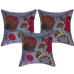 INDHOME LIFE Purple & Red Set of 3 Floral Printed Pure Cotton Square Cushion Covers-2