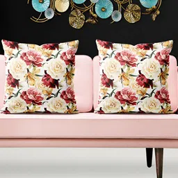 ArtzFolio Rose Gold & Red 5 Pcs Floral Square Cushion Covers-image-16