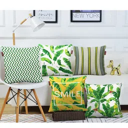 AEROHAVEN Set of 5 Green Printed Square Cotton Canvas Cushion Covers-14