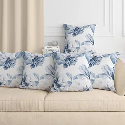Aura Blue & White 5 Pcs Floral Square Cushion Covers-56
