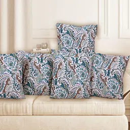 INDHOME LIFE Blue & White Set of 5 Floral Square Cushion Covers-19