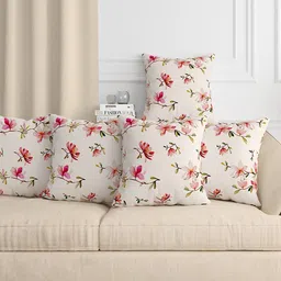 Aura Cream Coloured & Red 5 Pcs Floral Square Cushion Covers-19