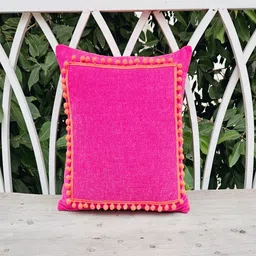 THROWPILLOW Magenta & Orange Tasselled Embellished Square Cushion Cover-image-47