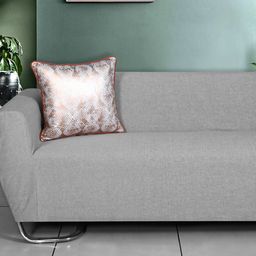 Ode & Cleo Set of 3 Silver-Toned & Brown Geometric Pure Cotton Square Cushion Cover-2