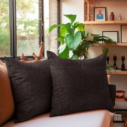 Encasa Homes Brown Cotton Square Cushion Cover-image-47