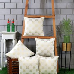 Nendle Beige & White 5 Pieces Embellished Square Cushion Covers-image-26