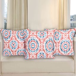 Texstylers Red & Blue 3 Pieces Floral Printed Cotton Square Reversible Cushion Covers-18
