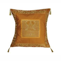Lal Haveli Gold Toned Ethnic Motifs Silk Square Cushion Cover-21