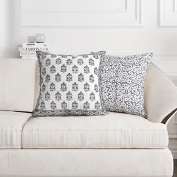 BLOCKS OF INDIA Grey & White Set of 2 Ethnic Motifs Square Cushion Covers-6