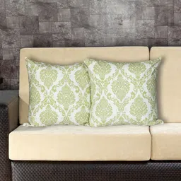 INDHOME LIFE Green & White Set of 2 Ethnic Motifs Square Cushion Covers-4