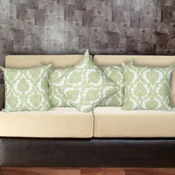 INDHOME LIFE Green & White Set of 5 Ethnic Motifs Square Cushion Covers-image-82