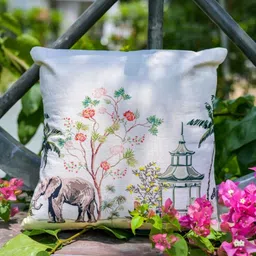 ABSTRACT INDIA Green & White 2Pieces Floral Cotton Square Cushion Covers-image-79