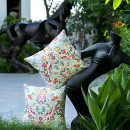 ABSTRACT INDIA White & Green 2 Pieces Printed Cotton Square Cushion Covers-image-99