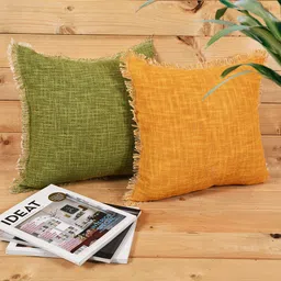 KRAVIKA Orange & Green 2 Pieces Cotton Square Cushion Covers-image-21