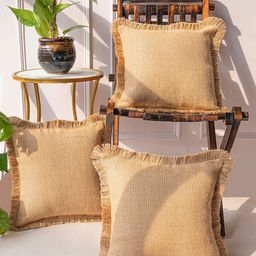 ANWYN Brown 3 Pieces Square Cushion Covers-34