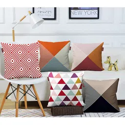 AEROHAVEN Red & Brown Set of 5 Geometric Square Cushion Covers-46