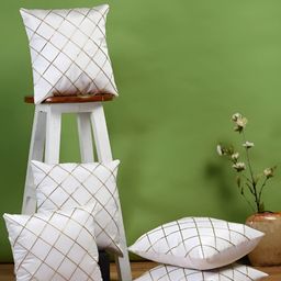 Stuff N' Fluff White & Beige 5 Pcs Geometric Square Cushion Covers-49
