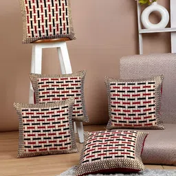 ERIC LONDON Maroon & Gold 5 Pieces Geometric Square Cushion Covers-image-71