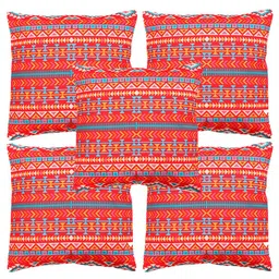 Alina decor Red & Blue 5 Pieces Geometric Square Cushion Covers-image-39