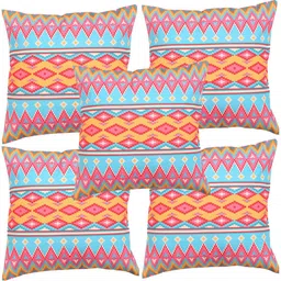 Alina decor Red & Blue 5 Pieces Geometric Square Cushion Covers-image-35