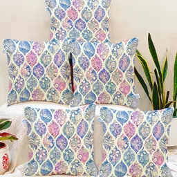 STITCHNEST Blue & Pink Set of 5 Geometric Square Cushion Covers-42