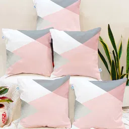 STITCHNEST Pink & Grey Set of 5 Geometric Square Cushion Covers-18