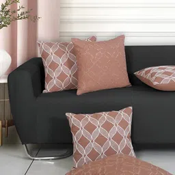 Ode & Cleo Brown & White 5 Pieces Embroidered Square Cushion Covers-image-81