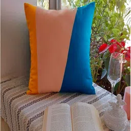 THROWPILLOW Blue & Orange Colourblocked Cotton Square Cushion Cover-image-71