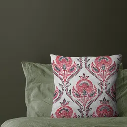 Just Home Off White & Pink Ethnic Motifs Cotton Square Cushion Cover-image-26