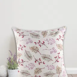 Home White & Red Floral Printed Cotton Square Cushion Covers-12