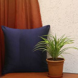 ZEBA Blue Self Designed Centre Pleated Square Cushion Cover-picture-19