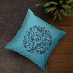 ZEBA Blue Embroidered Square Cushion Cover-51