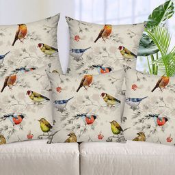 AEROHAVEN Beige & Green Set of 5 Floral Square Cushion Covers-54