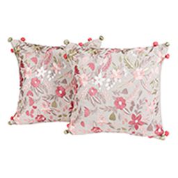 SHADES of LIFE Beige & Peach-Coloured Set of 2 Embroidered Square Cushion Covers-24