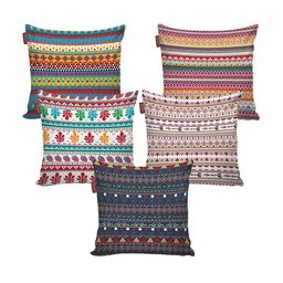 AEROHAVEN Set of 5 Multicolored Printed Cotton Canvas Square Cushion Covers image 3