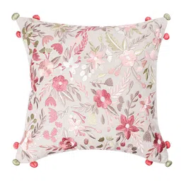 SHADES of LIFE Beige & Peach-Coloured Set of 2 Embroidered Square Cushion Covers image 2