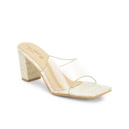 SALARIO Cream-Coloured & Transparent Party Block Sandals-20
