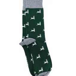 Mint & Oak Men Green & White Patterned Above Ankle Socks image 2