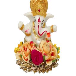 eCraftIndia White & Gold-Toned Handcrafted Lord Ganesha Idol On Decorative Plate Showpiece-16