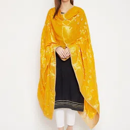 Clora Creation Yellow Woven Design Banarasi Bandhej Dupatta-38