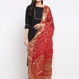 SOUNDARYA Red & Gold-Toned Woven Design Dupatta-14