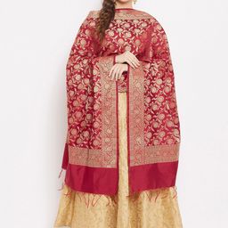 Clora Creation Maroon & Gold-Toned Woven Design Banarasi Silk Dupatta with Zari-picture-55