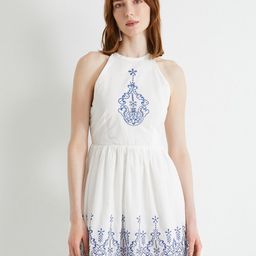 Koton Ethnic Motifs Embroidered Halter Neck A-Line Dress-image-11