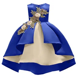 StyleCast Girls Blue & Off White Colourblocked Applique Cotton Maxi Party Dress-image-38