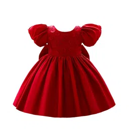 StyleCast Red & blood red Floral Embroidered Puff Sleeve Fit & Flare Dress-image-45