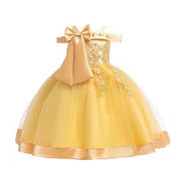 StyleCast Yellow Embellished Cold-Shoulder Bow Detail Fit & Flare Dress-picture-22